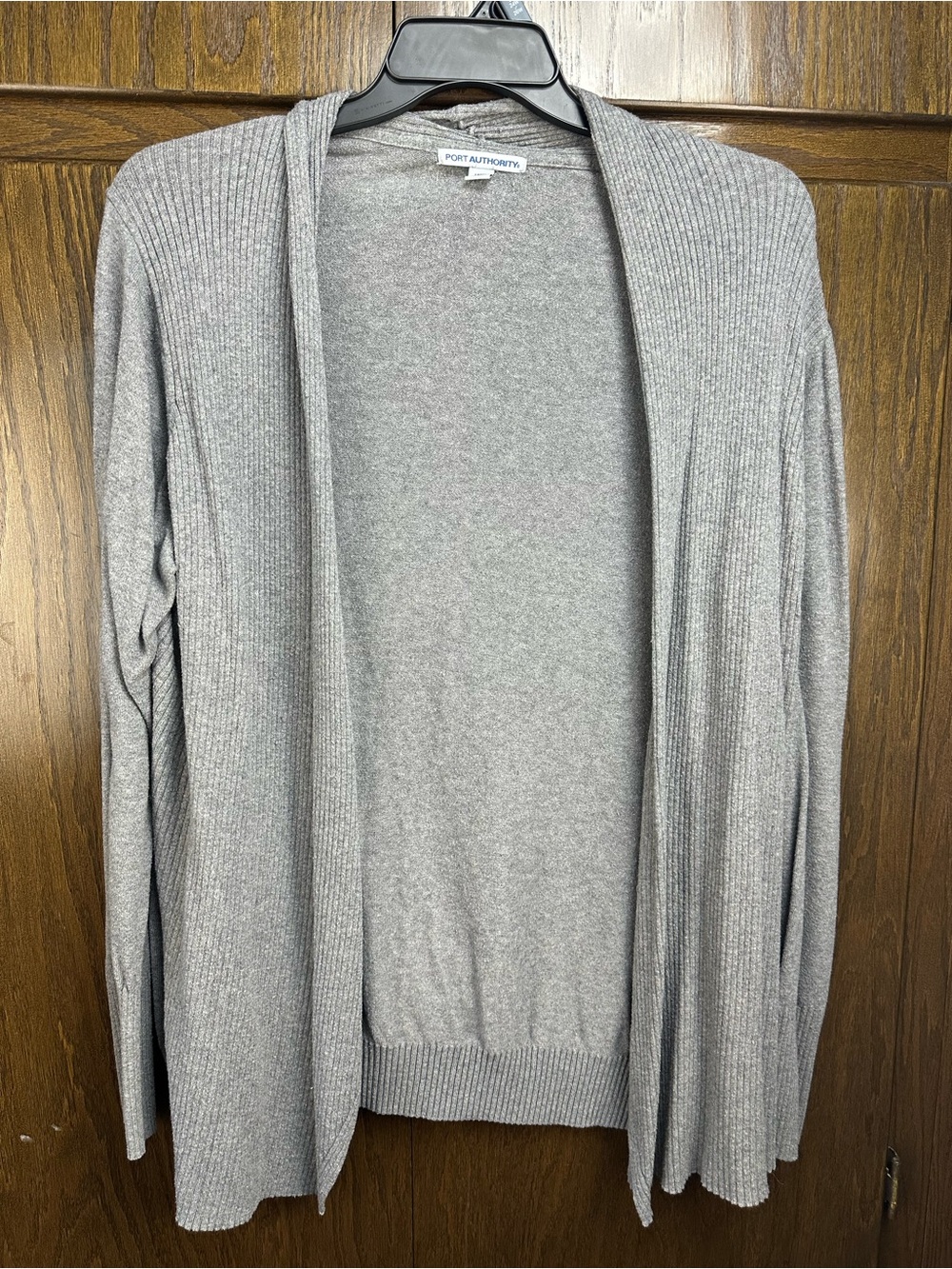Port Authority Gray Ribbed Open-Front Women's Cardigan